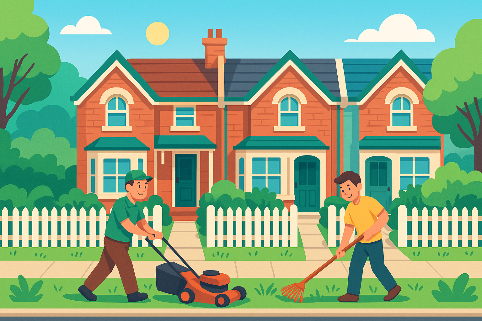 Neighbours mowing nature strips together